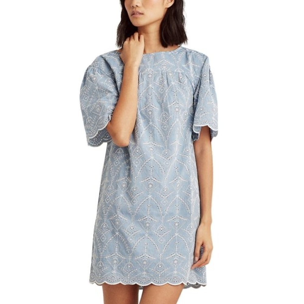 Ralph Lauren Eyelet Lace Dress Size 8 Blue Cottagecore Cotton